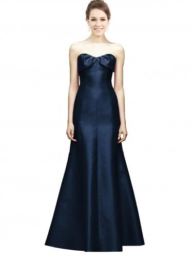 Affordable Long Strapless Satin Bridesmaid Dress with Pleated Cuff Neckline UK