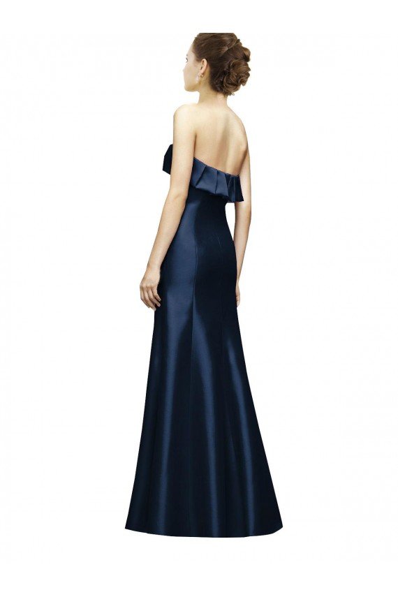 Affordable Long Strapless Satin Bridesmaid Dress with Pleated Cuff Neckline UK