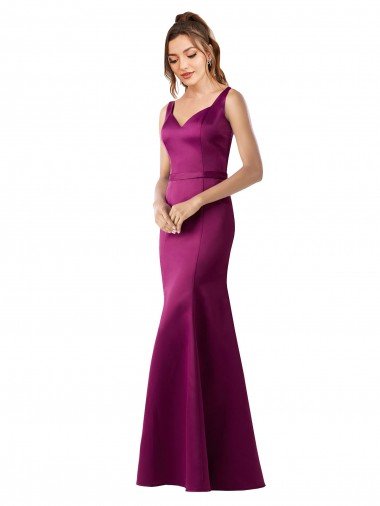 Affordable Fitted Sexy Open Back Formal Satin Bridesmaids Dress with Floral Details UK