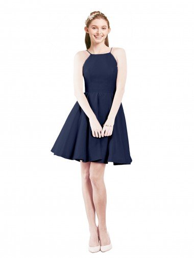 Affordable Halter Neck Short Knee Length Satin Cocktail Bridesmaid Dress UK