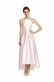 Affordable Long High-Low Halter Satin Bridesmaid Dress with Criss-Cross Back UK