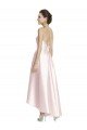 Affordable Long High-Low Halter Satin Bridesmaid Dress with Criss-Cross Back UK