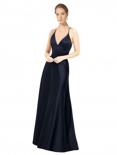 Affordable Sexy Satin Bridesmaids Dress with Deep V-Neckline and Strappy Back UK