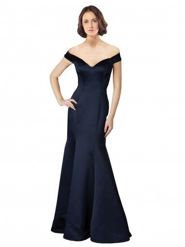 Affordable Fit and Flare Satin Bridesmaid Dress / Prom Dress with Off the Shoulder Neckline UK