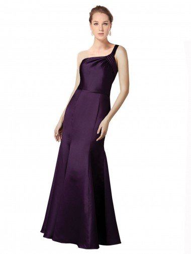 Affordable Long Ruched Neckline One Shoulder Satin Bridesmaid Dress / Prom Dress UK