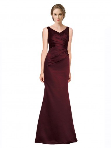 Affordable Figure Shaping Formal Satin Bridesmaid Dress / Prom Dress with Structured Pleats UK