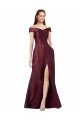 Affordable Long Off the Shoulder Formal Satin Bridesmaid Dress / Prom Dress with Thigh-high Slit UK