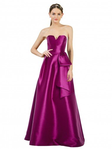 Affordable Sleeveless V-Neck Long Satin Bridesmaid Dress / Prom Dress with Bow Waist UK