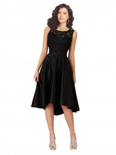 Affordable Short High Low Satin Cocktail Bridesmaid Dress with a Beaded and Embroidered Bodice UK