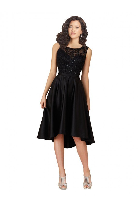 Affordable Short High Low Satin Cocktail Bridesmaid Dress with a Beaded and Embroidered Bodice UK