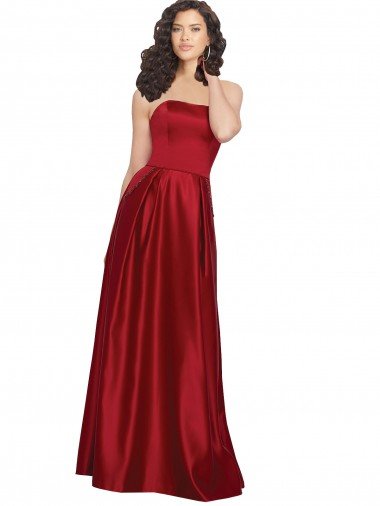 Affordable Strapless Satin Bridesmaids Dress with Beaded Pocket and Soft Pleating UK