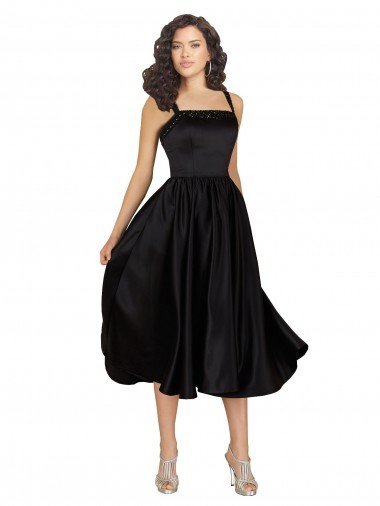 Affordable Short Cocktail Length Square Neck Satin Bridesmaid Dress / Prom Dress with Beading UK