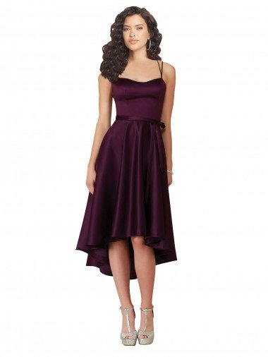 Affordable Elegant High Low Satin Bridesmaid Dress / Prom Dress with Criss Cross Back UK