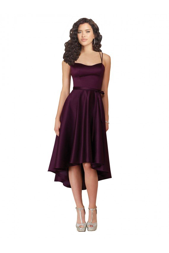 Affordable Elegant High Low Satin Bridesmaid Dress / Prom Dress with Criss Cross Back UK