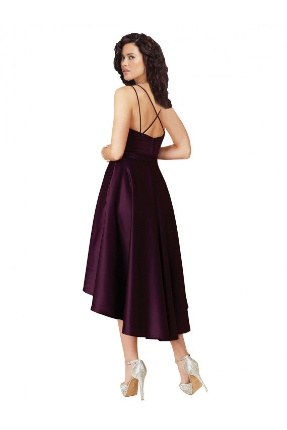 Affordable Elegant High Low Satin Bridesmaid Dress / Prom Dress with Criss Cross Back UK