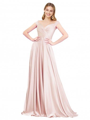 Affordable A-Line Off the Shoulder Sweetheart Formal Satin Bridesmaid Dress / Prom Dress UK