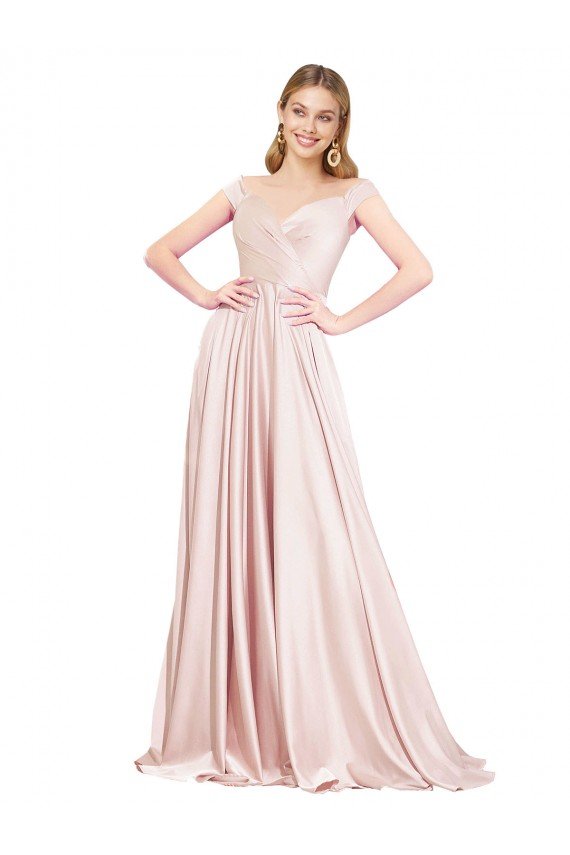 Affordable A-Line Off the Shoulder Sweetheart Formal Satin Bridesmaid Dress / Prom Dress UK