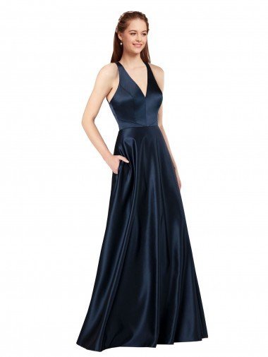 Affordable Long Formal Satin Bridesmaid Gown with Halter Neckline UK