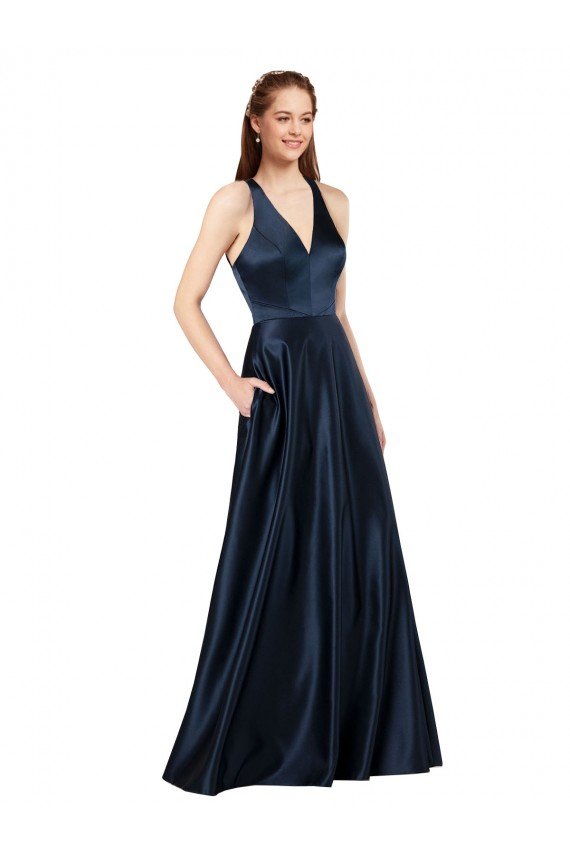 Affordable Long Formal Satin Bridesmaid Gown with Halter Neckline UK