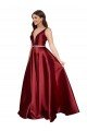 Affordable Sleeveless Deep V-Neck A-Line Formal Satin Bridesmaid Dress / Prom Dress with Pockets UK