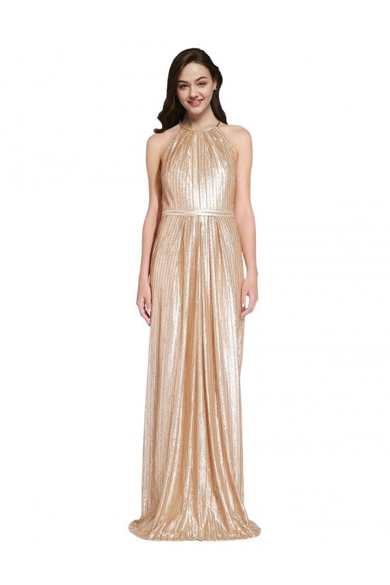 Affordable Floor Length Halter Neck Sparkling Formal Sequin Bridesmaid Dress / Prom Dress with Pleats UK