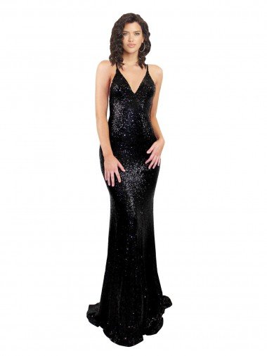 Affordable Sleek Fishtail Shaped Open Back Formal Sequin Bridesmaid Dress / Prom Dress UK