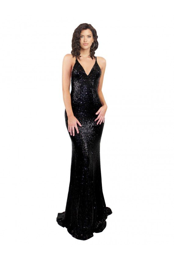 Affordable Sleek Fishtail Shaped Open Back Formal Sequin Bridesmaid Dress / Prom Dress UK