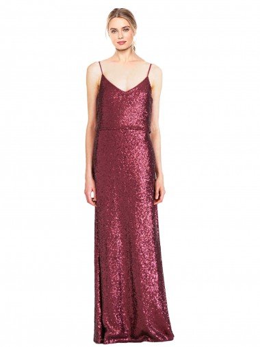 Affordable High Neck Halter Long Slim Formal Sequin Bridesmaid Dress / Prom Dress with V-Neck and Blouson Bodice UK