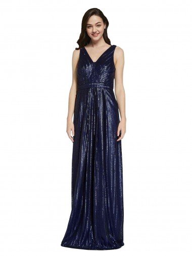 Affordable Long V-Neck Sparking Formal Sequin Bridesmaid Dress / Prom Dress with Low V-Back UK