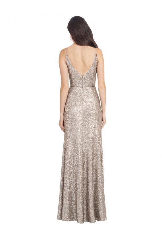 Affordable V-Neck Fully Sequin Formal Bridesmaid Dress / Prom Dress with V-Back and Front Slit UK