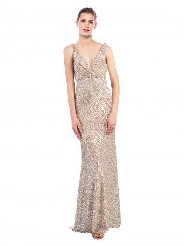 Affordable Faux Surplice V-Neck Slim Formal Sparkling Sequin Bridesmaid Dress / Prom Dress UK