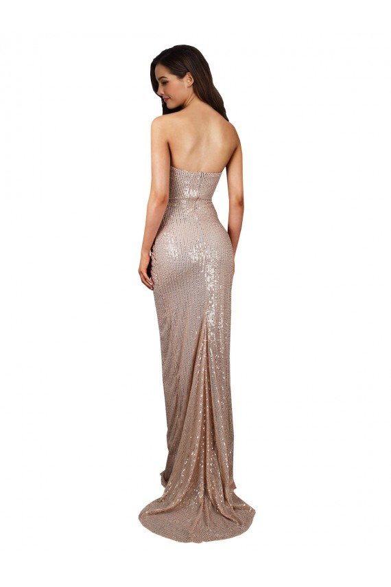 Affordable High Slit Scoop Neck Long Formal Sequin Bridesmaid Dress / Prom Dress UK