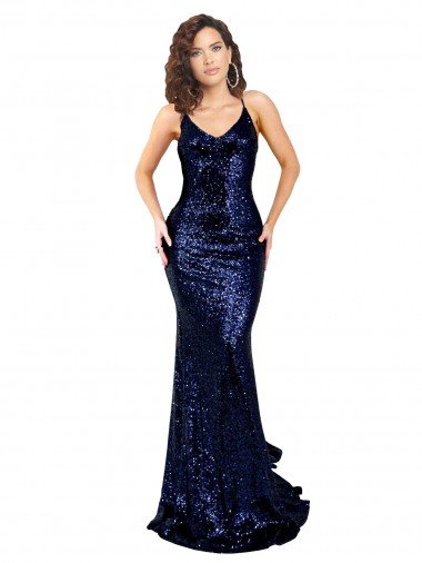 Affordable Mermaid V-Neck Low Back Long Formal Sequin Bridesmaid Dress / Prom Dress UK