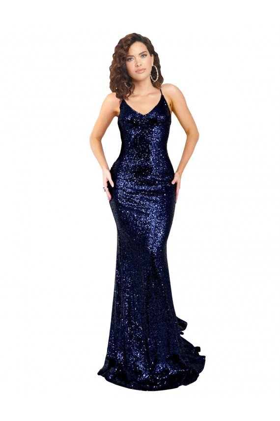 Affordable Mermaid V-Neck Low Back Long Formal Sequin Bridesmaid Dress / Prom Dress UK