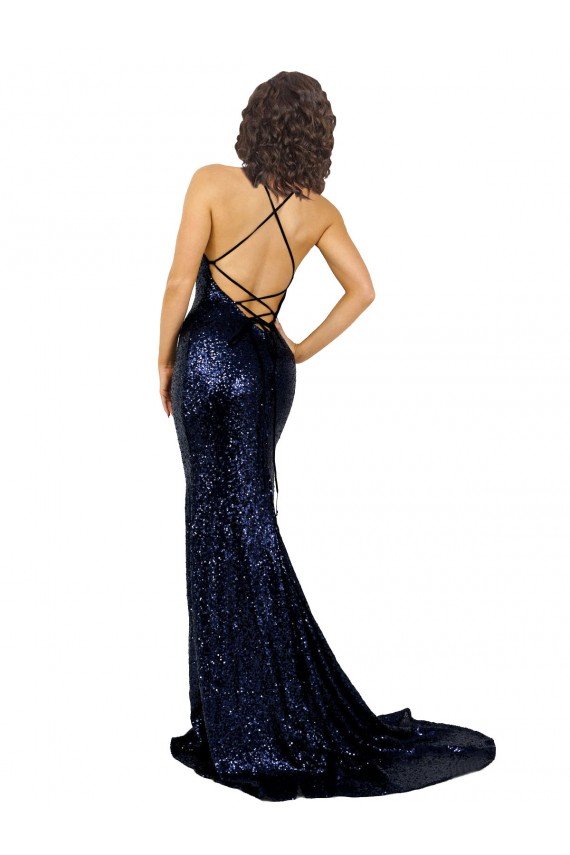 Affordable Mermaid V-Neck Low Back Long Formal Sequin Bridesmaid Dress / Prom Dress UK