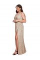 Affordable Deep V-Neck Sleeveless Sparkling Formal Sequin Bridesmaid Dress / Prom Dress with Draped Cowl Back UK