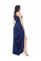 Affordable Full Length High Neck Wrap Formal Silky Satin Bridesmaid Dress / Prom Dress with Waist Tie UK