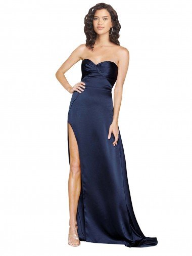 Affordable Knotted Sweetheart Formal Silky Satin Bridesmaid Dress / Prom Dress with High Side Split UK