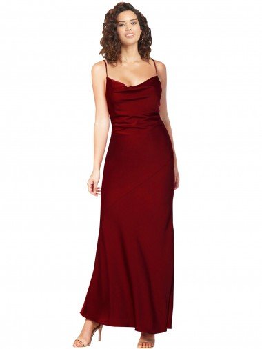 Affordable Cowl Neck Low Back Formal Silky Satin Bridesmaid Dress / Prom Dress with Thin Back Straps UK