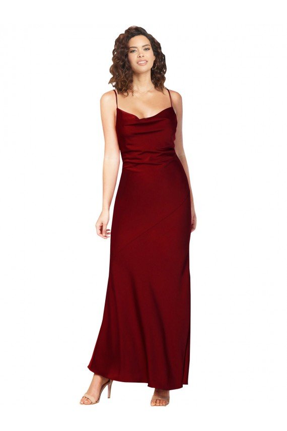 Affordable Cowl Neck Low Back Formal Silky Satin Bridesmaid Dress / Prom Dress with Thin Back Straps UK