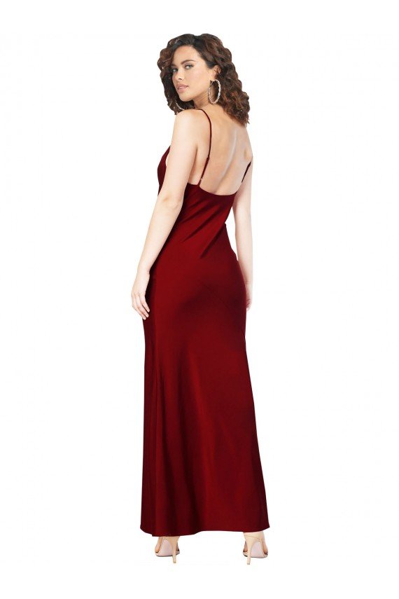 Affordable Cowl Neck Low Back Formal Silky Satin Bridesmaid Dress / Prom Dress with Thin Back Straps UK