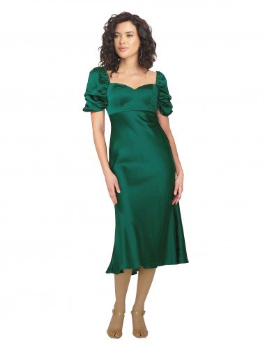 Affordable Ruched Sleeve Formal Silky Satin Bridesmaid Dress / Prom Dress UK