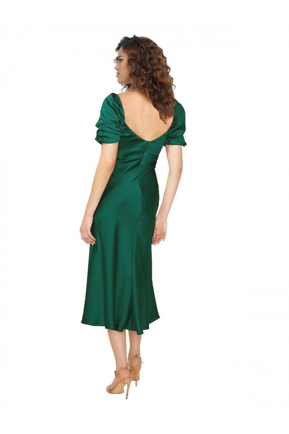 Affordable Ruched Sleeve Formal Silky Satin Bridesmaid Dress / Prom Dress UK