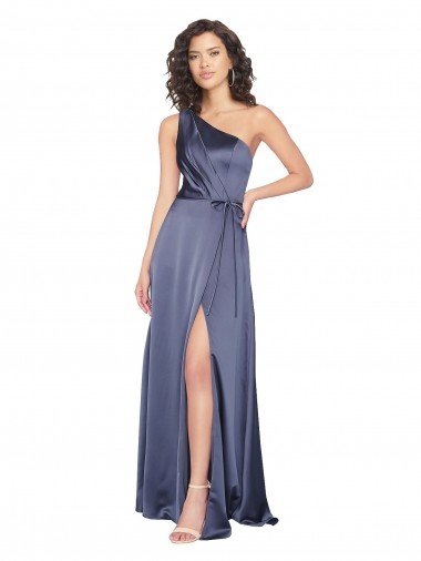 Affordable Draped Formal Silky Satin Bridesmaid Dress / Prom Dress with Tied Waist UK