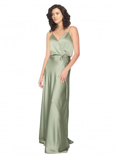 Affordable Formal Silky Satin Bridesmaid Dress with Tied Waist UK