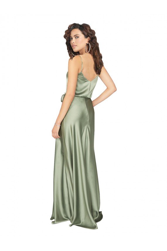 Affordable Formal Silky Satin Bridesmaid Dress with Tied Waist UK