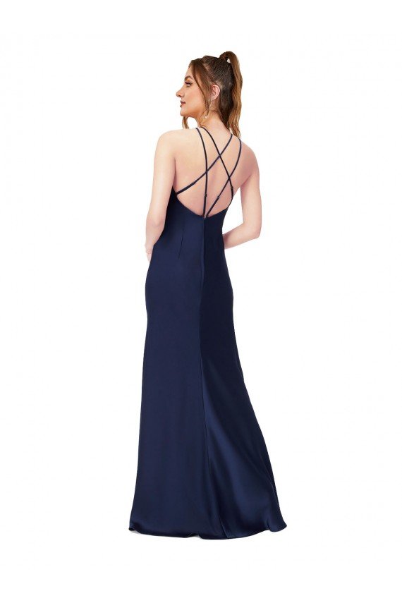 Affordable High Neck Satin Bridesmaid Dress / Prom Dress with Strappy Back UK