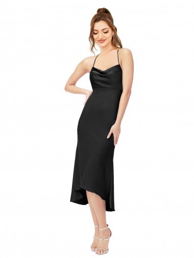 Affordable High Low Formal Silky Satin Cowl Neck Cocktail Midi Bridesmaid Dress / Prom Dress UK