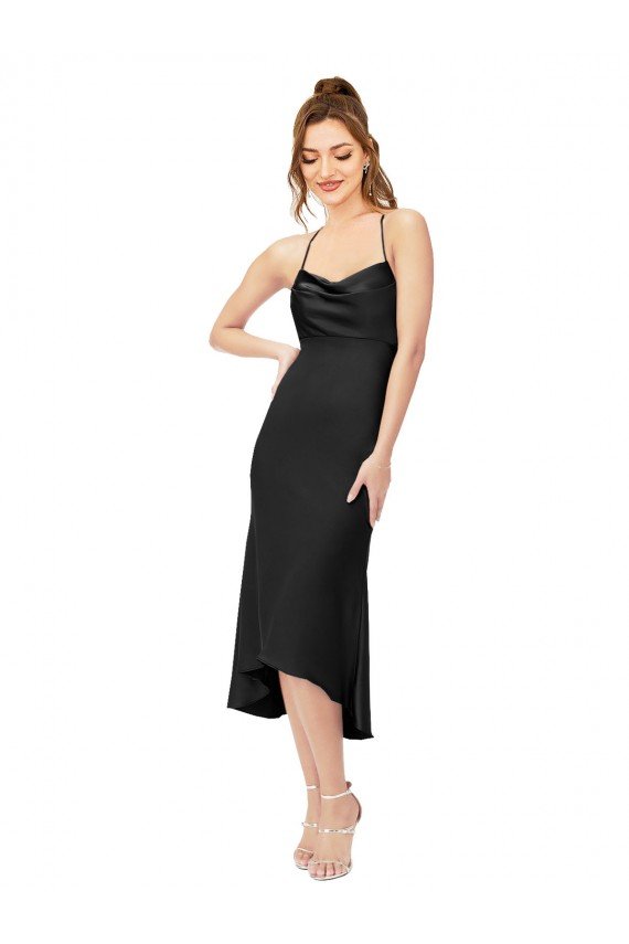 Affordable High Low Formal Silky Satin Cowl Neck Cocktail Midi Bridesmaid Dress / Prom Dress UK