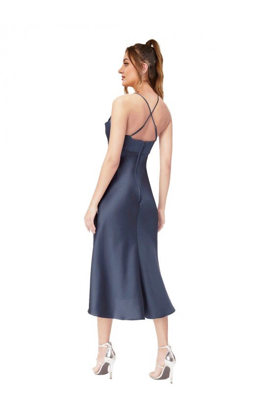 Affordable High Low Formal Silky Satin Cowl Neck Cocktail Midi Bridesmaid Dress / Prom Dress UK